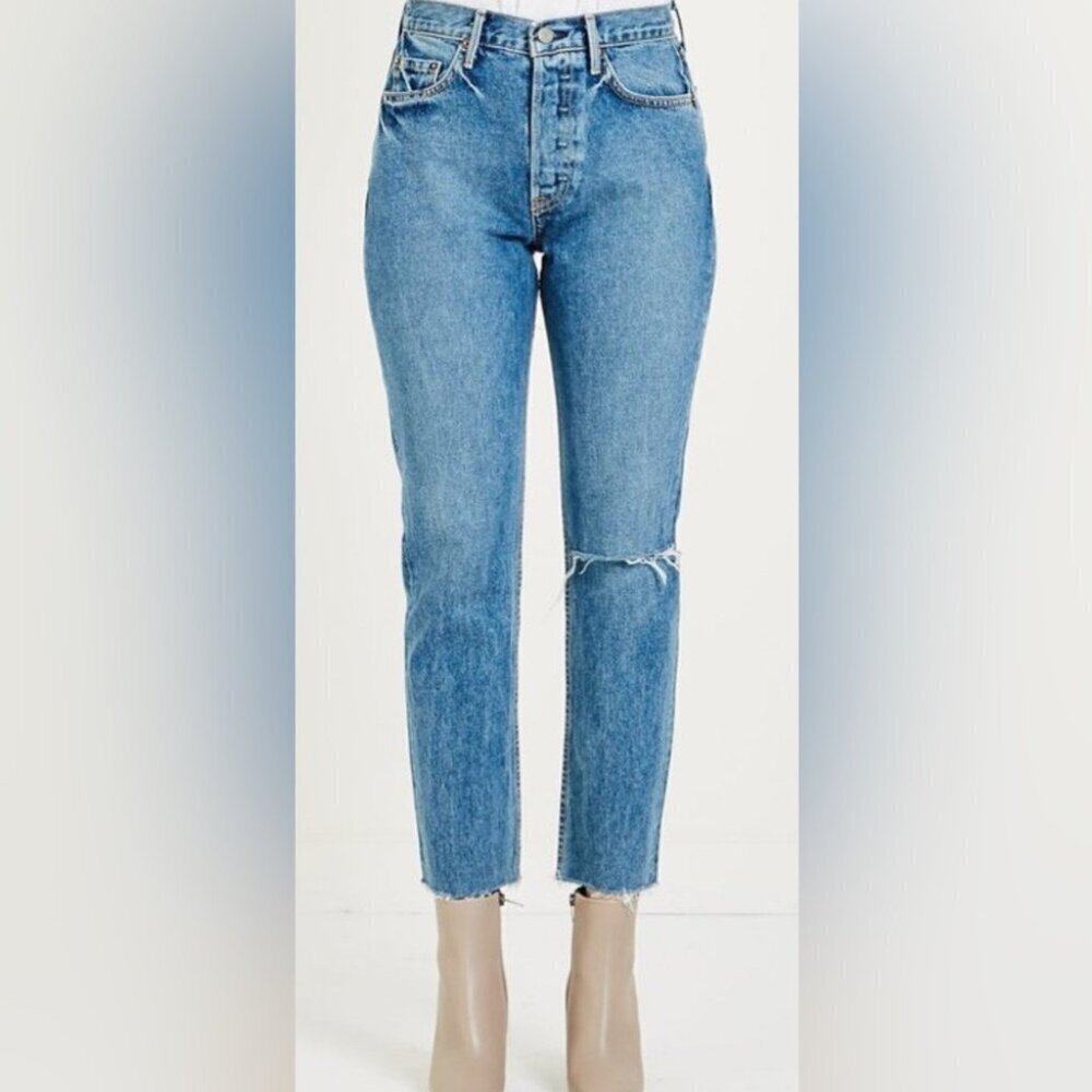 Grlfrnd Karolina Sienna 5 Pocket Button Fly Highrise Distressed Cotton Jeans 28